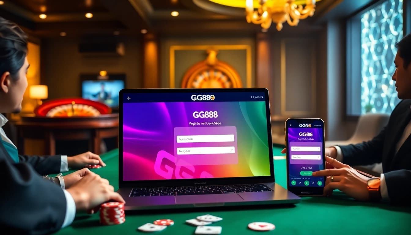 Engage in GG88 đăng nhập with a luxurious casino experience, featuring poker chips and cards.