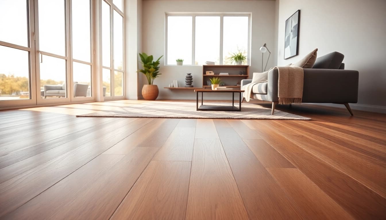 Showcasing vinyl plank flooring in a modern living room with stylish decor and natural lighting.