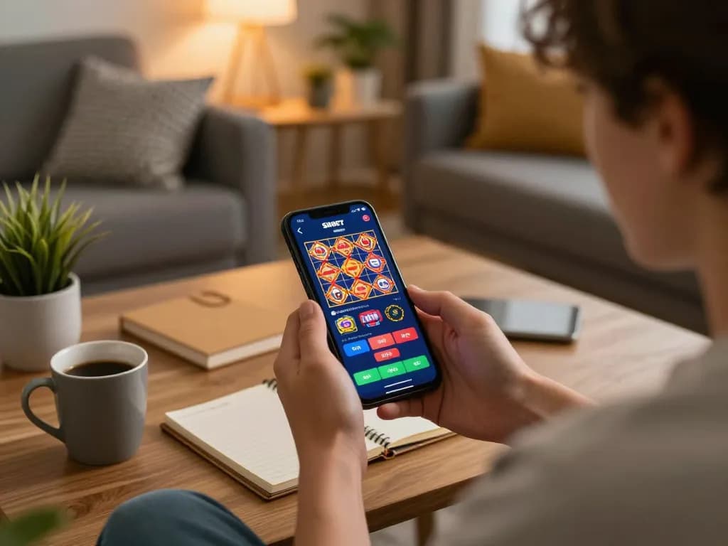 Engaging with the SHBET app for online casino gaming, showcasing vibrant slot game interface.