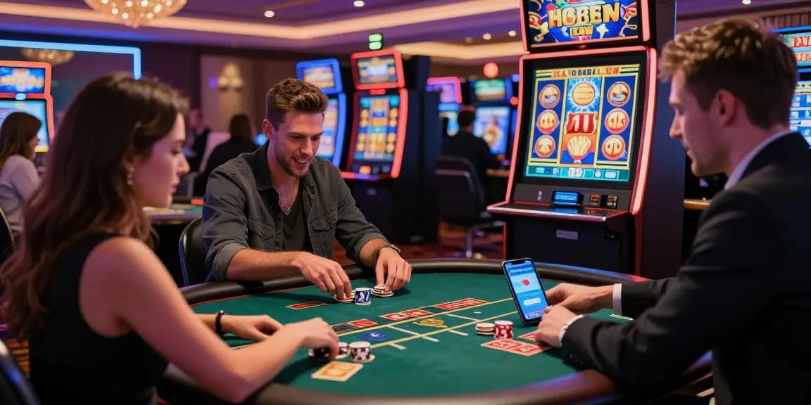 Dynamic scene of players at mastercard casinos enjoying games and excitement.