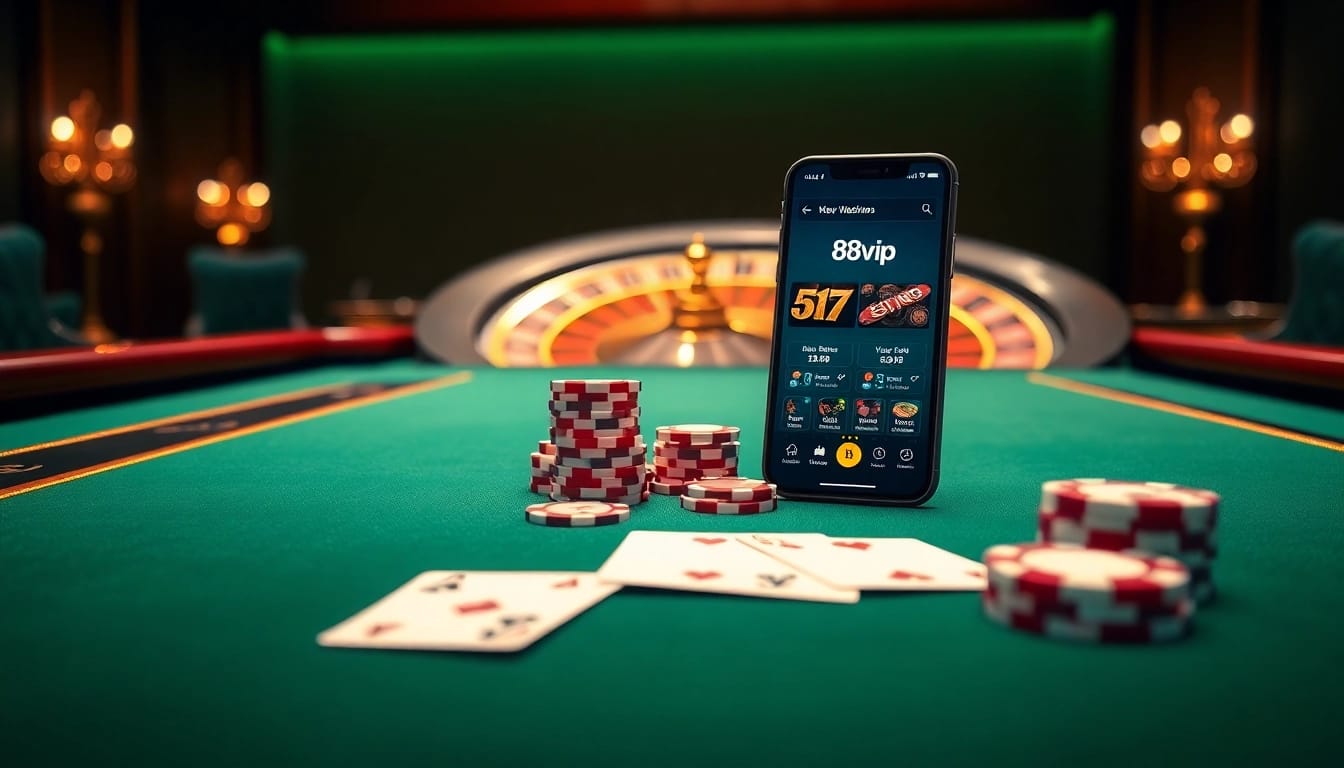 Visualize a luxurious poker game at 68VIP with playing cards and chips highlighting casino excitement.
