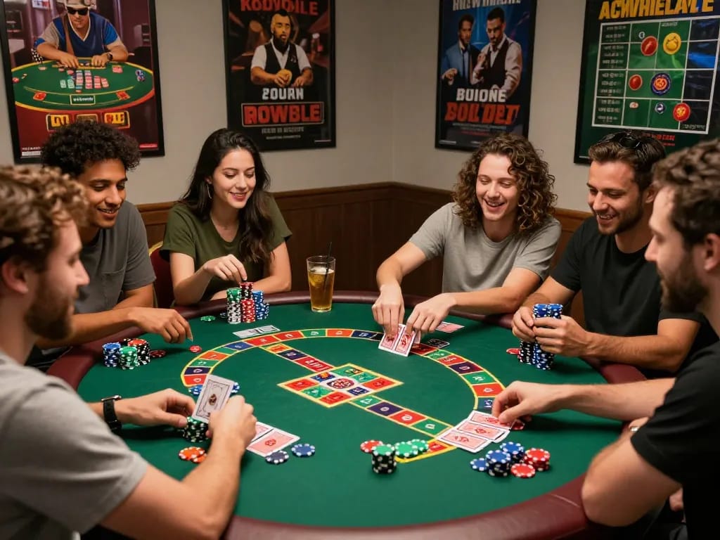 Group of friends enjoying casino games at 789club's interactive game night.