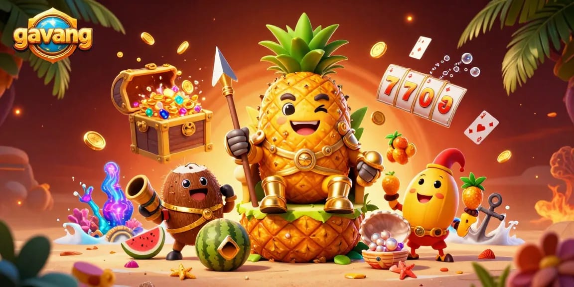 Experience the exciting world of gavang with vibrant casino elements and playful characters in this dynamic illustration.