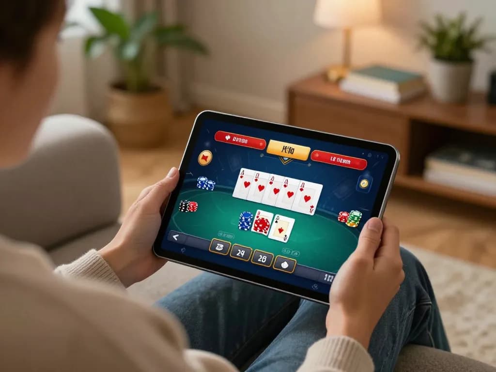 Engaging online poker game experience at home with tablet, showcasing 789F's features