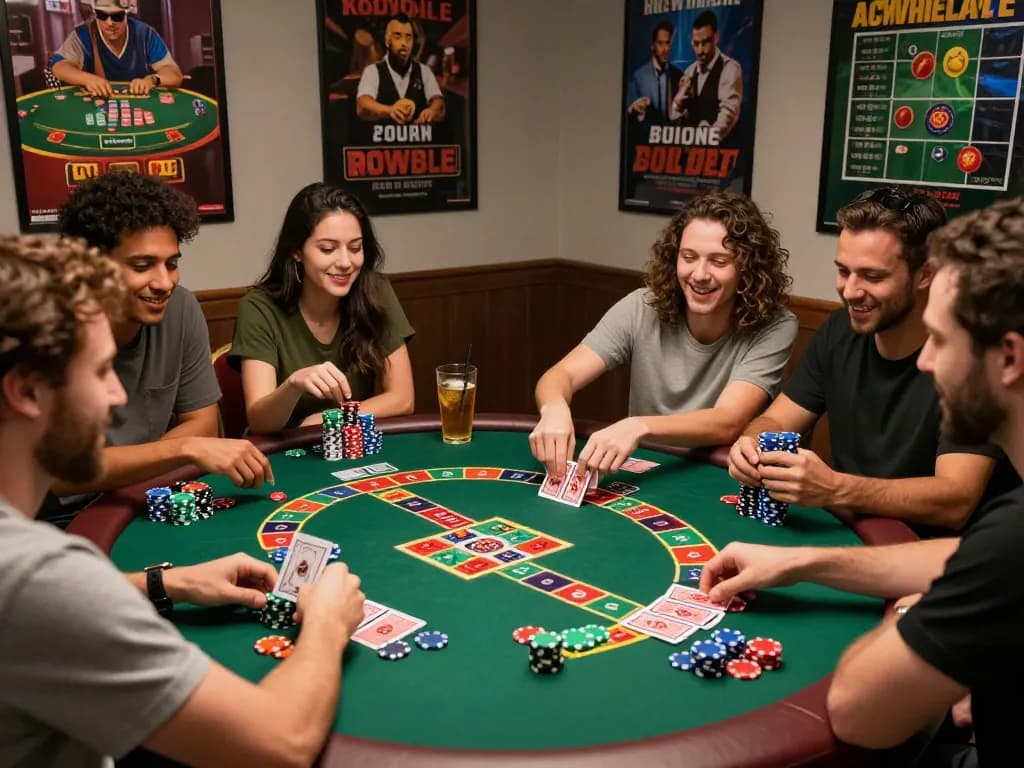Group of friends enjoying casino games at 789club's interactive game night.