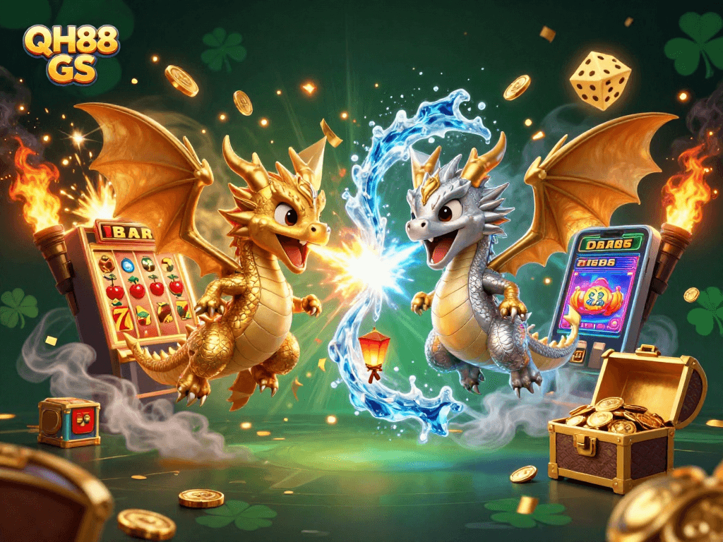 Engage with QH88 GS's thrilling casino atmosphere featuring vivid dragons and jackpot excitement.