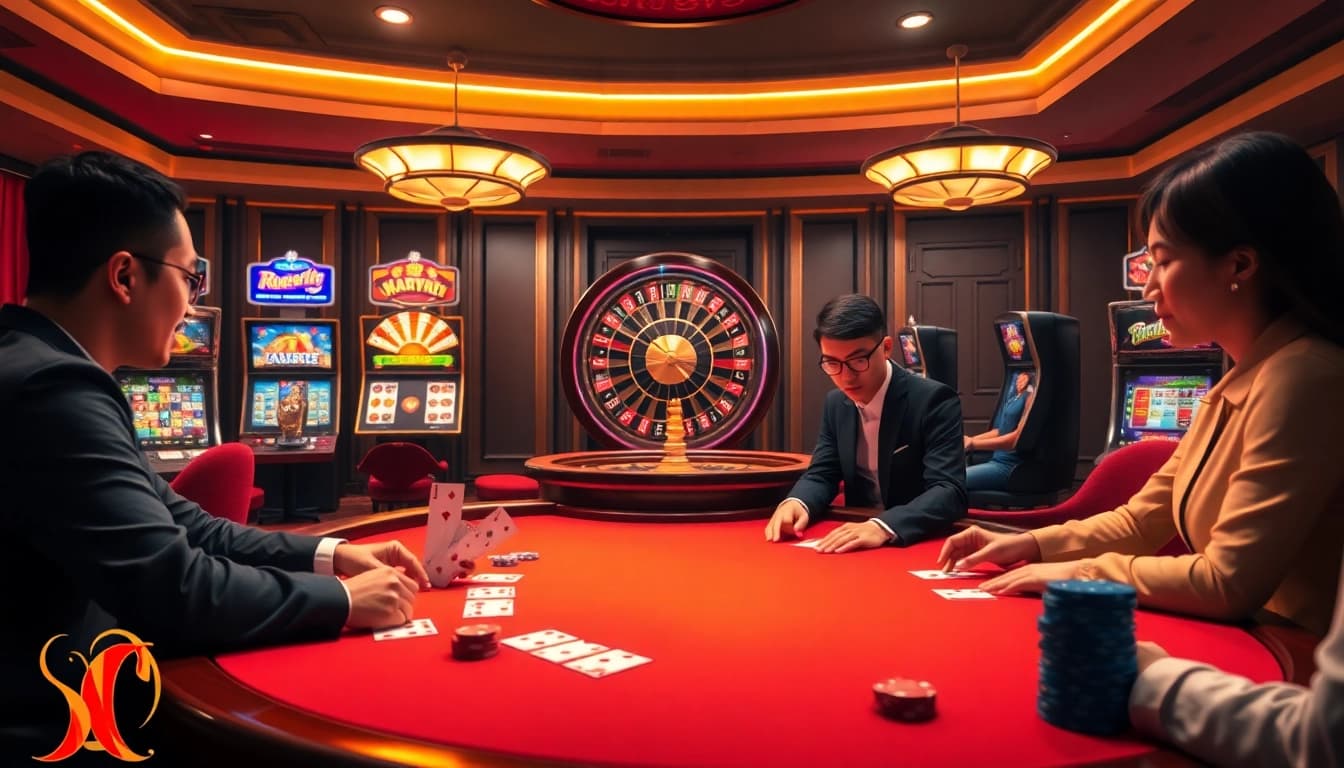 Engage in thrilling games at the 98win trang chủ with professional players at a vibrant poker table.