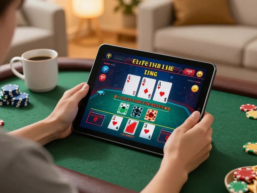 Engaging live dealer game on https://xo88tv.com/ showcasing a cozy home gaming mood with strategic focus.
