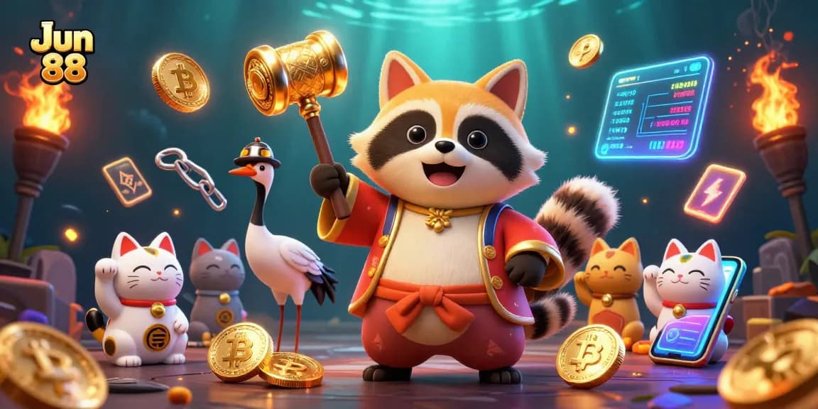 Experience exciting gaming adventures at Jun 88 with vibrant characters and dynamic crypto elements.