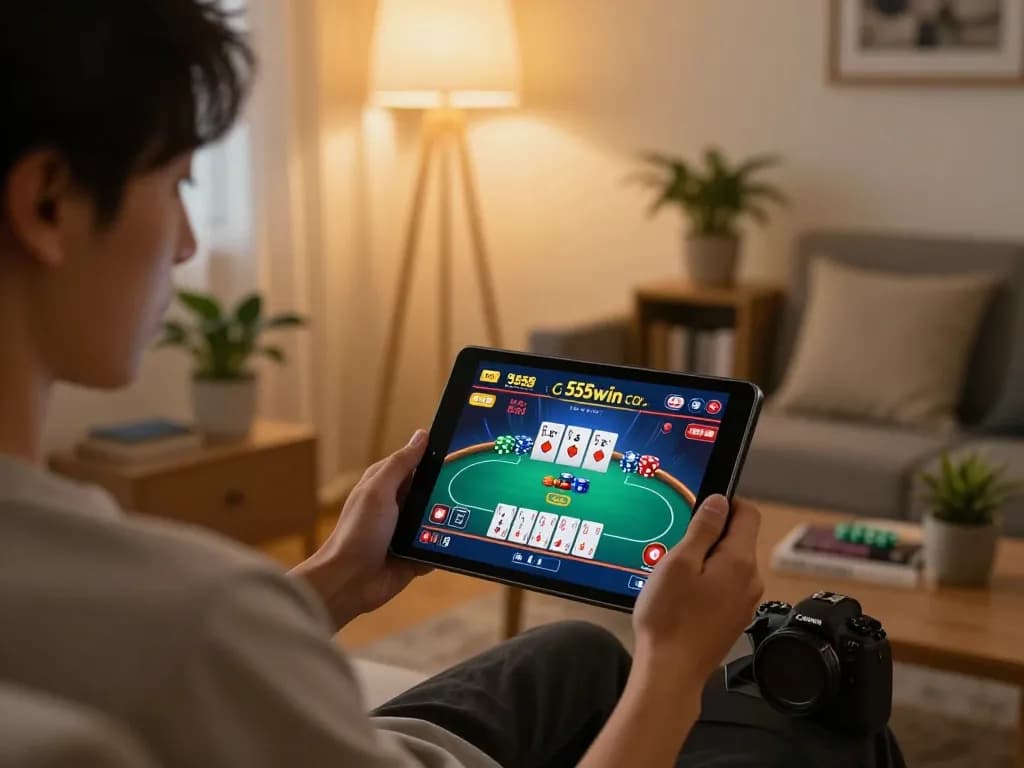 Engaging gameplay on 555win com with a lively atmosphere in a cozy home for poker enthusiasts.