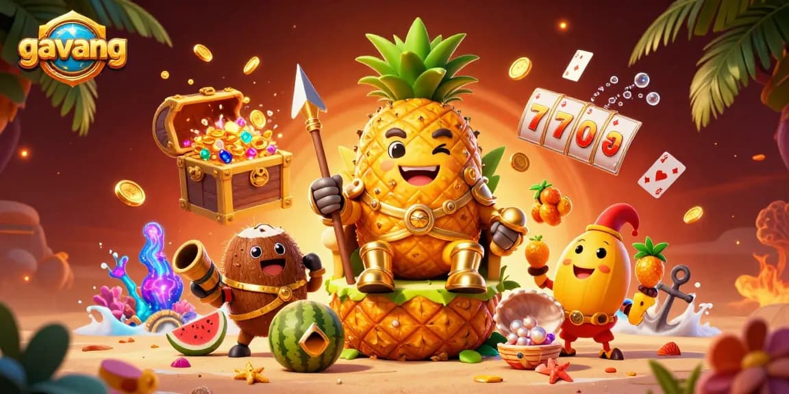 Experience the exciting world of gavang with vibrant casino elements and playful characters in this dynamic illustration.