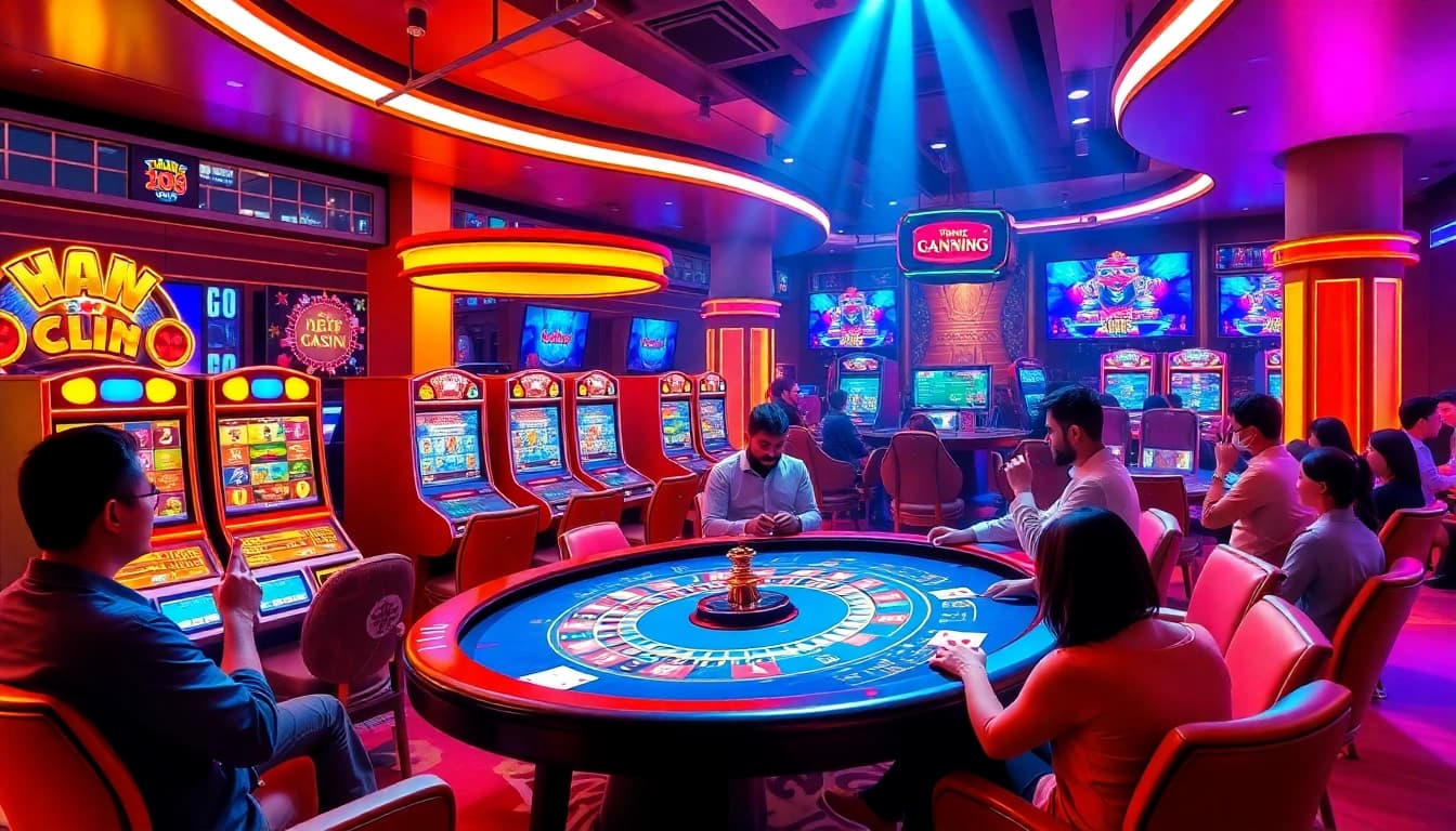 Engaging gameplay and vibrant visuals at Trang game RR88 online casino with players at various games.