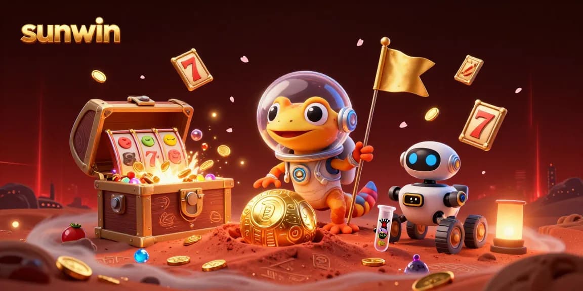 Experience the thrill of slots with sunwin's vibrant casino scene featuring Martian characters and treasure.
