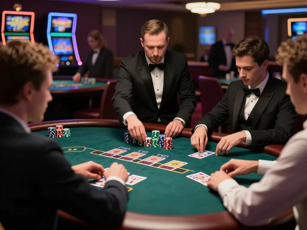 ku win at blackjack table with players strategizing their bets during an intense gaming session