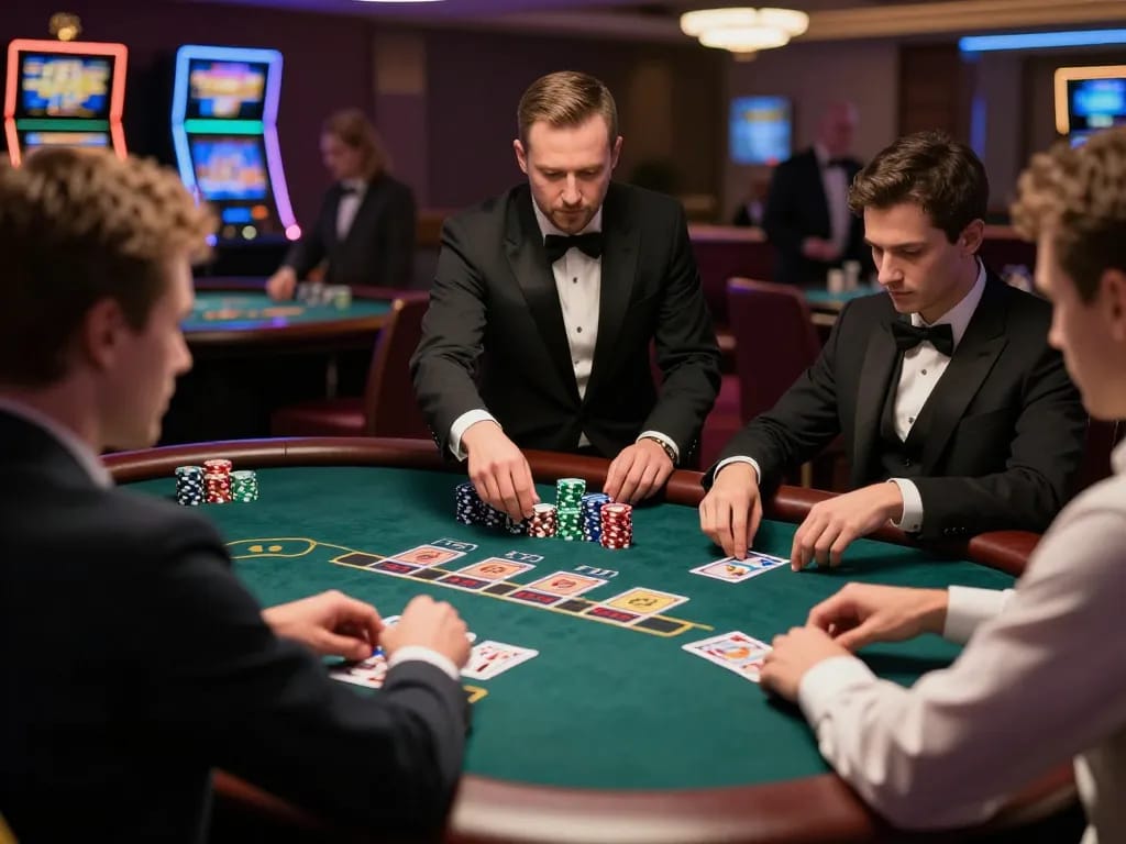 ku win at blackjack table with players strategizing their bets during an intense gaming session