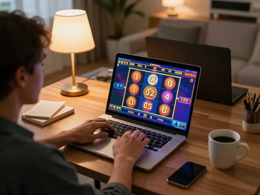 Engaging in a strategic online gaming session at home with 789WIN slot game interface