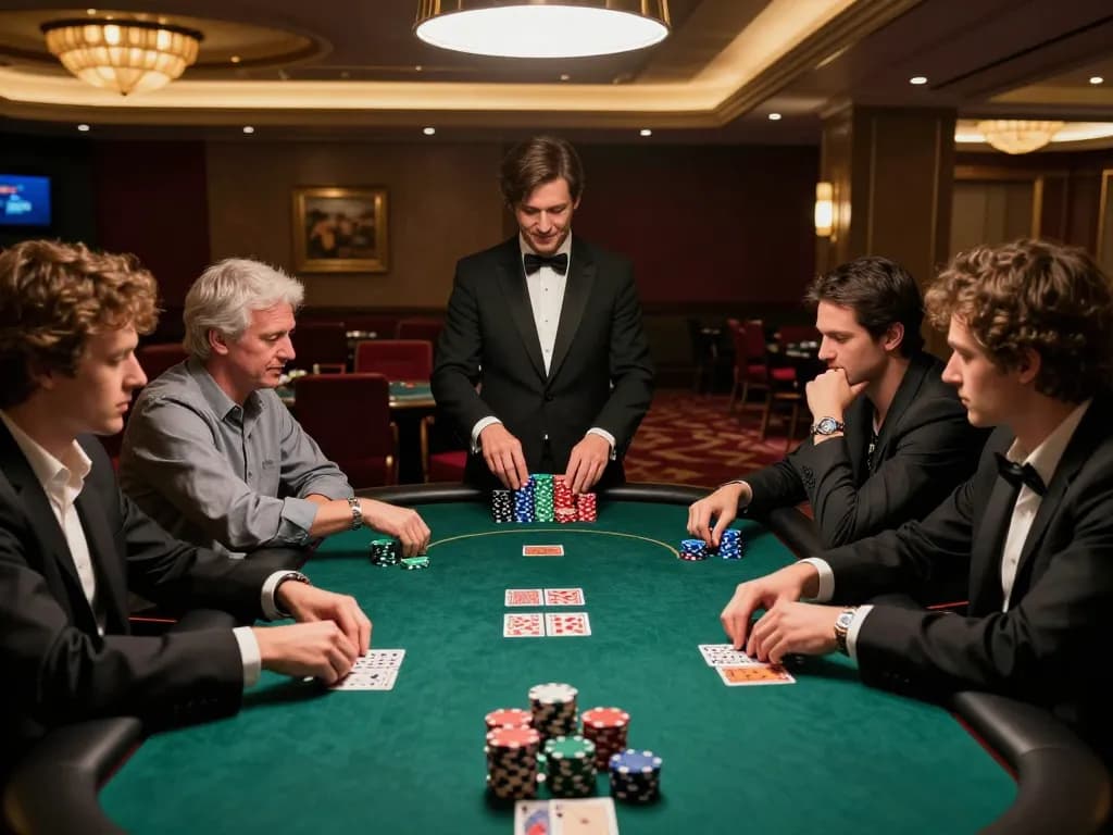 Players engaged in intense poker gameplay at a casino, showcasing strategic moments of sc88hd gaming.