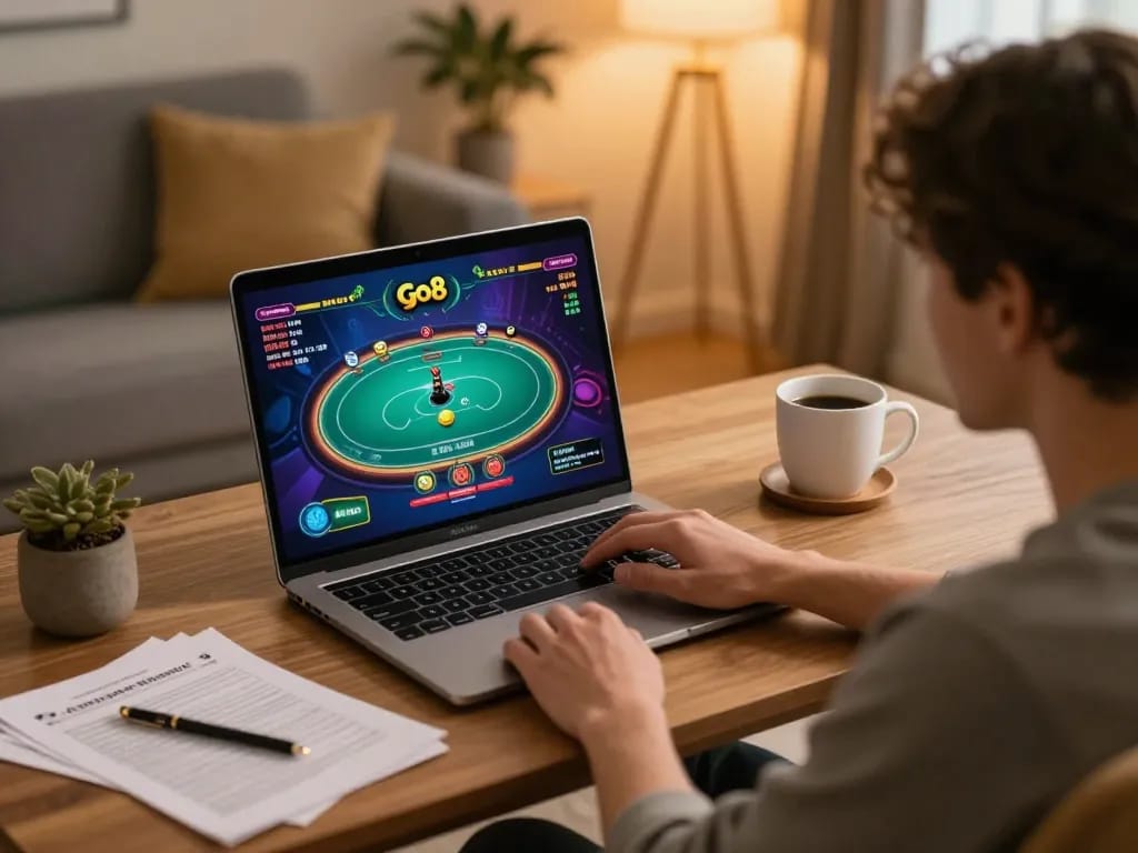 Engaging in a live dealer game at Go8, showcasing a focused online poker session