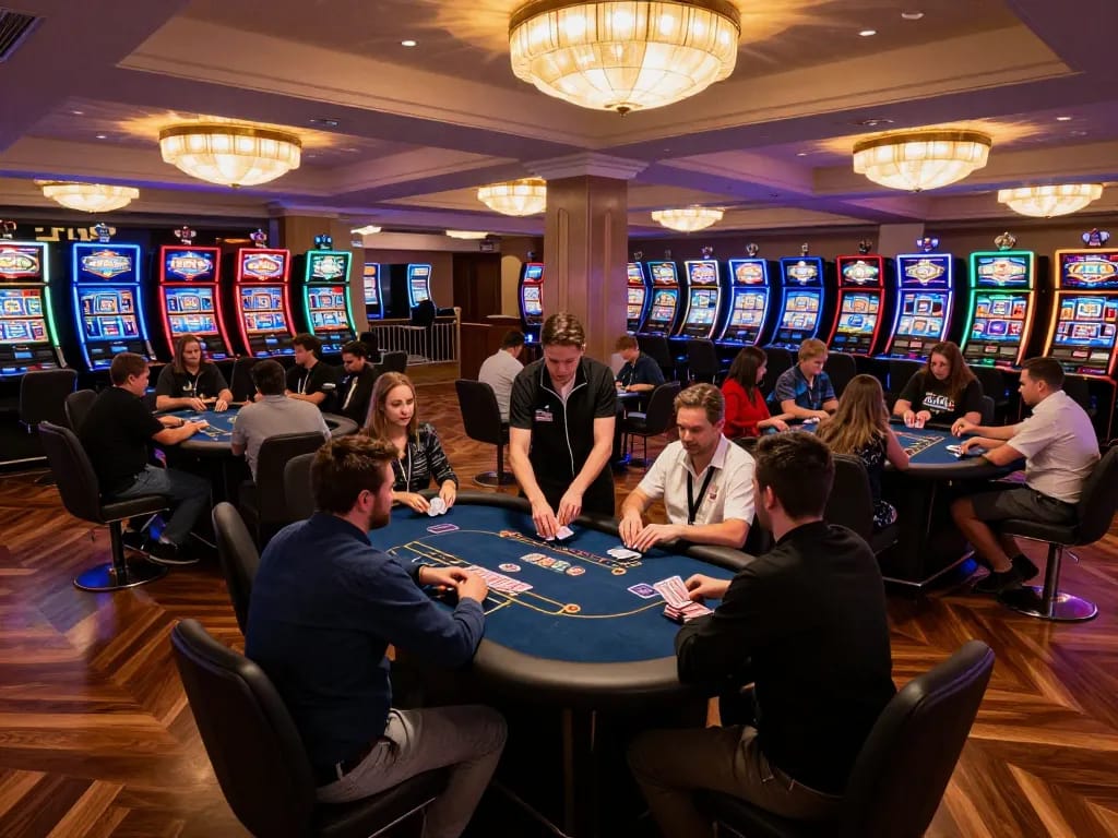 CM88 players engaging in thrilling poker game at a luxurious casino, showcasing lively gameplay.