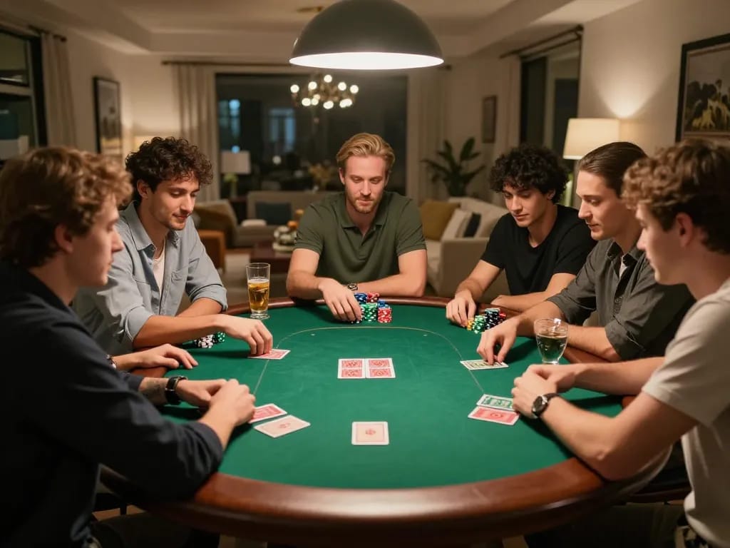 Engaging poker night at home with friends showcasing okwin strategies and competitive gameplay
