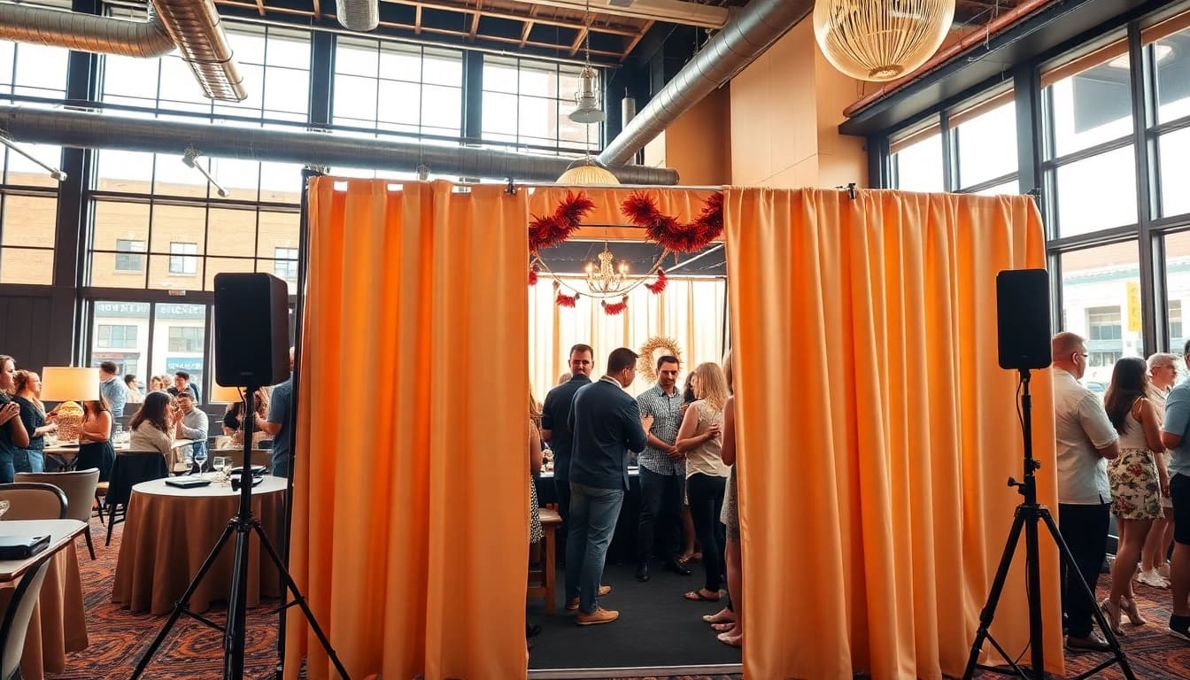 Engage with photo booth rental chicago at a lively event with vibrant props and natural lighting.