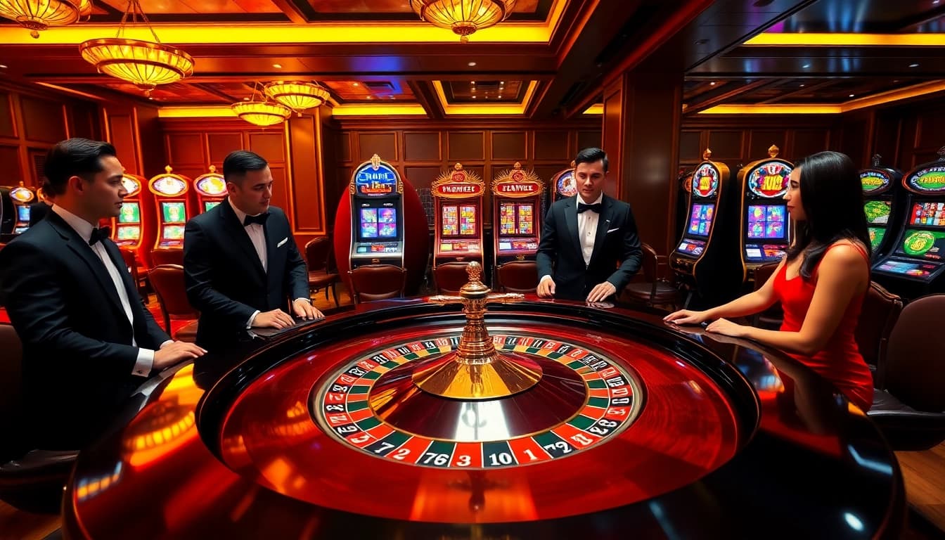 Experience the thrill of betting at ax88.com with vibrant casino tables, slot machines, and engaging players.