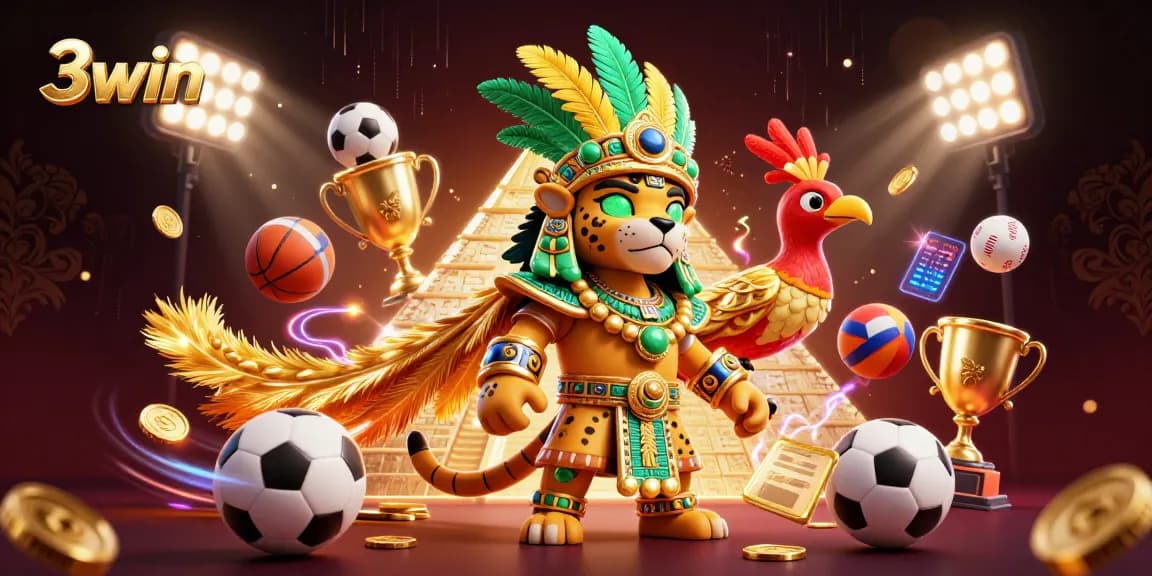 Experience the excitement of 3win with dynamic sports betting action and vibrant characters.