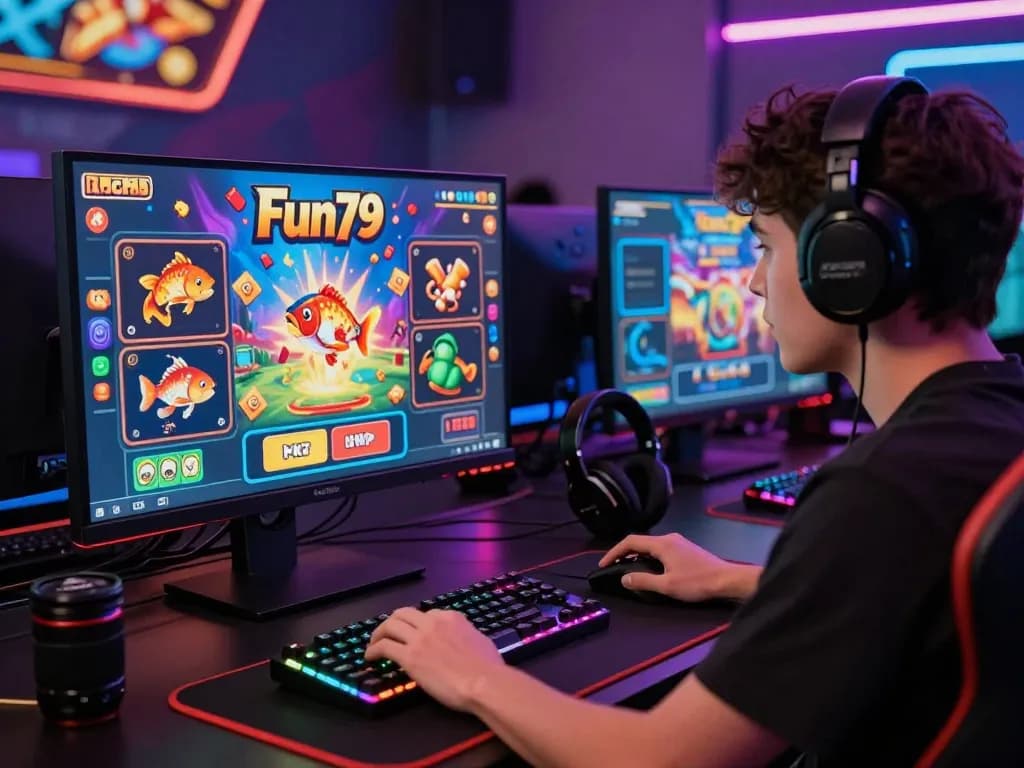Engaging player enjoying nhà cái fun79 gaming experience with vibrant visuals.