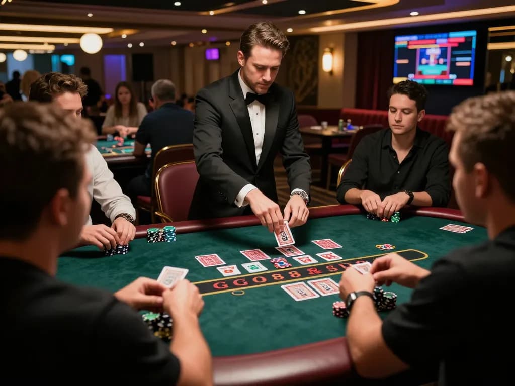 GG88 đăng nhập to an online live dealer blackjack game with engaging dealer and players.