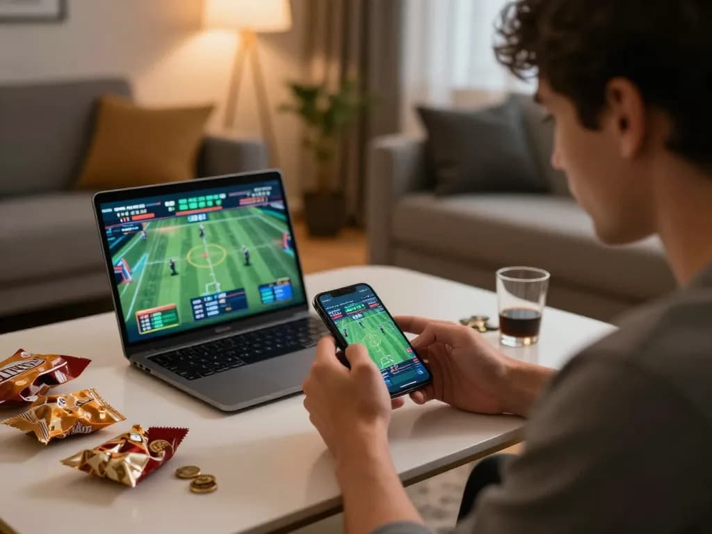 Betting on sports through tt88 mobile app during an exciting home game night.