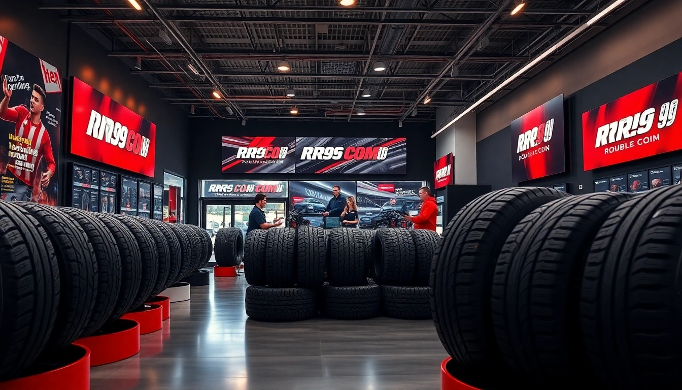 Showroom displaying Double Coin RR99 COM tires with professional staff.