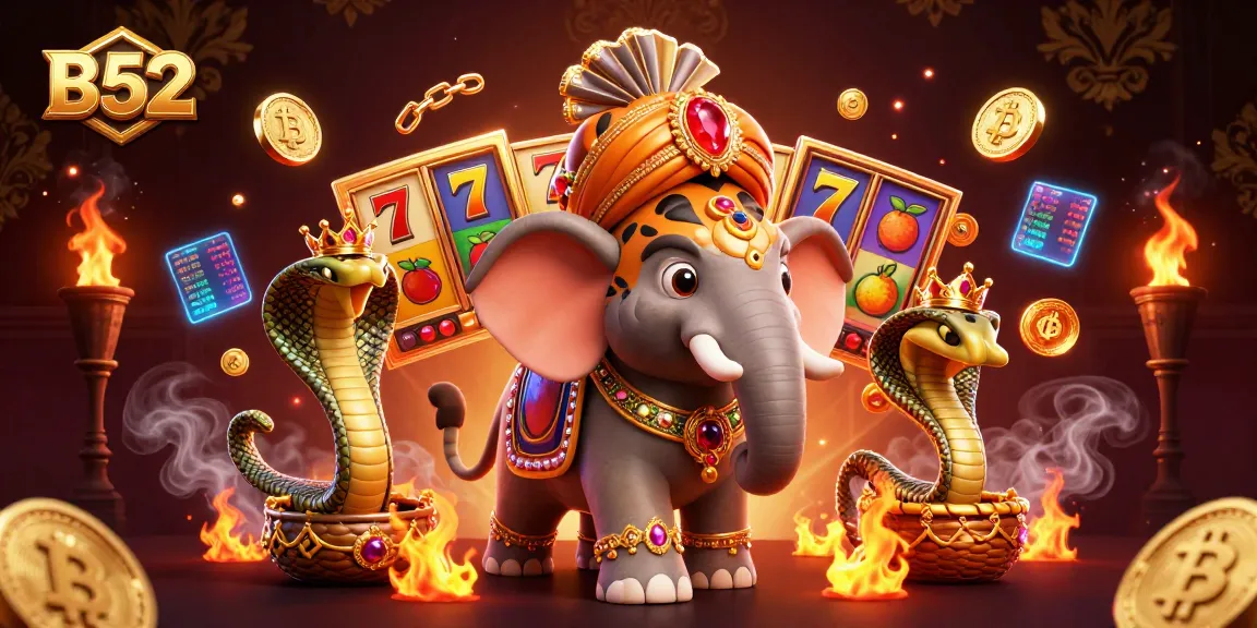 Experience B52's thrilling casino games with a vibrant 3D scene featuring an Indian maharaja and a jewel-encrusted elephant.