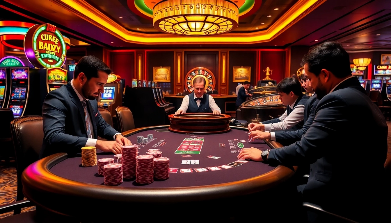Engaging poker game at NOHU90, showcasing excitement and vibrant casino atmosphere.