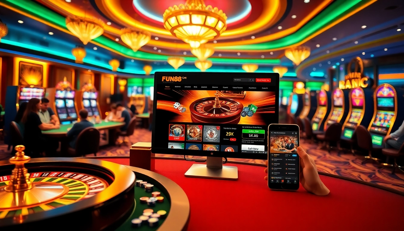 Players enjoying the thrilling online gaming experience at Fun88 com virtual casino, showcasing roulette and poker tables.