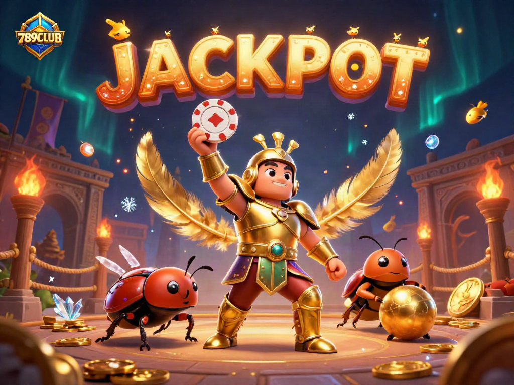 Feel the excitement at 789CLUB, where a victorious beetle celebrates jackpot wins in vibrant colors!