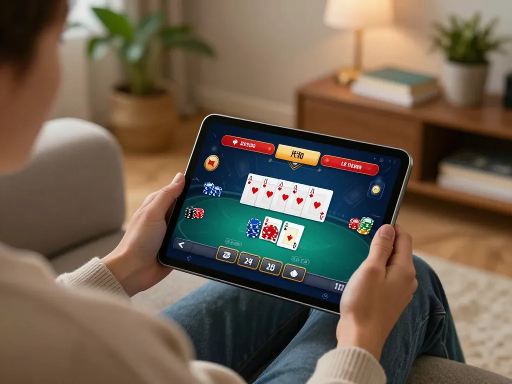 Engaging online poker game experience at home with tablet, showcasing 789F's features