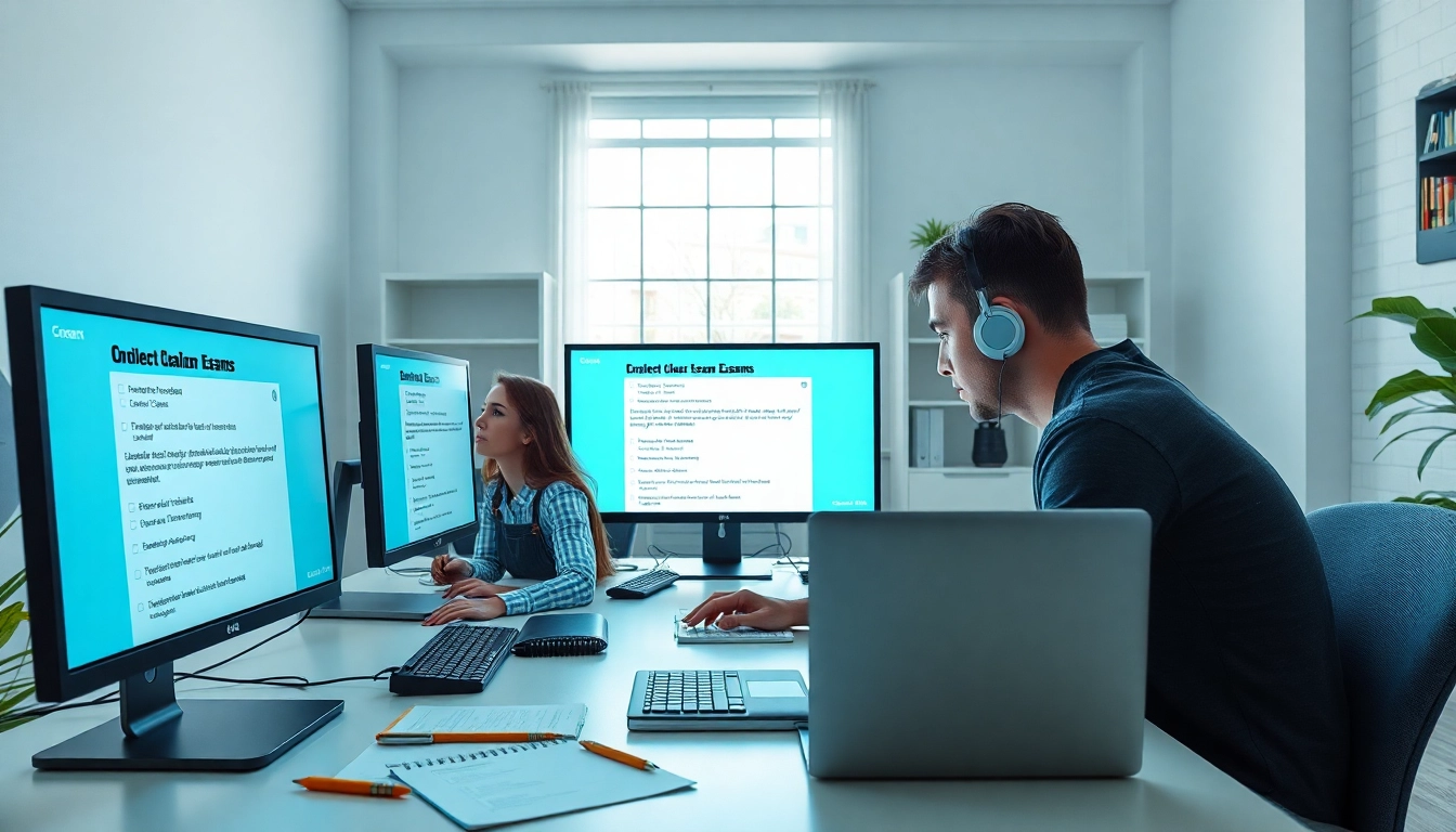 Students utilizing online exams help in a focused home study environment.