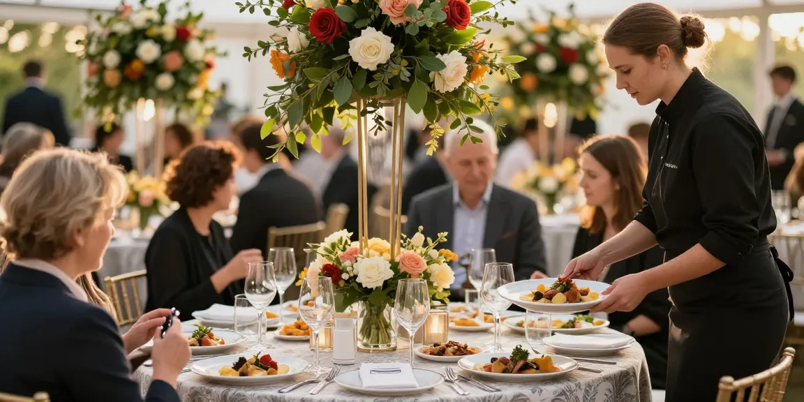 Catering Hire London event setup featuring gourmet dishes and elegant banquet arrangements.