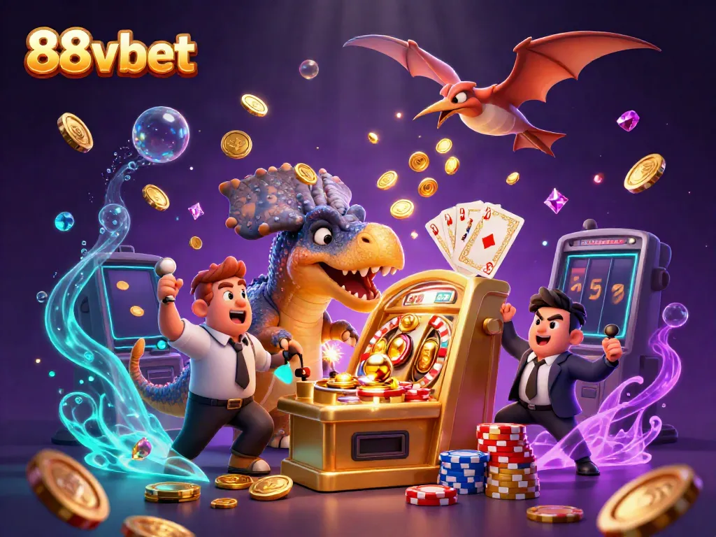 Experience the excitement of 88vbet with a vibrant 3D scene showcasing thrilling jackpot wins and dynamic casino action.