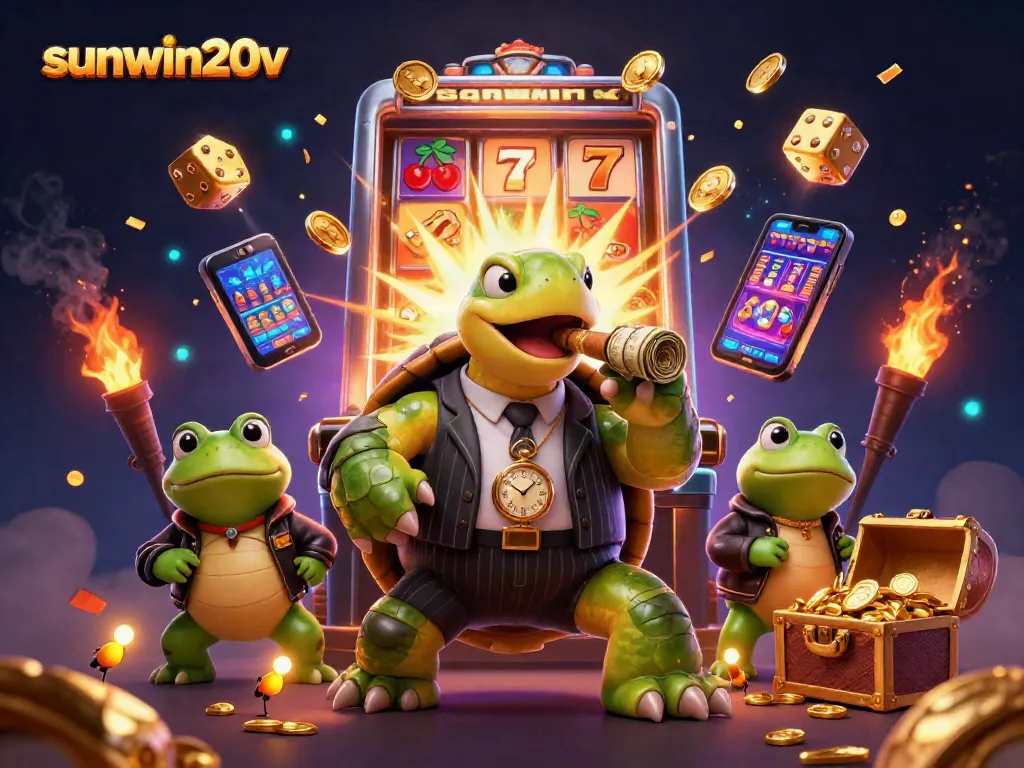 Experience sunwin20v with a lively casino scene featuring animated turtle dealers, colorful slots, and winning jackpots!