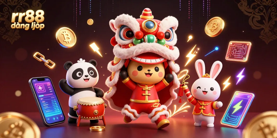 Bet and play with rr88 đăng nhập, showcasing a fun 3D casino celebration with crypto elements.