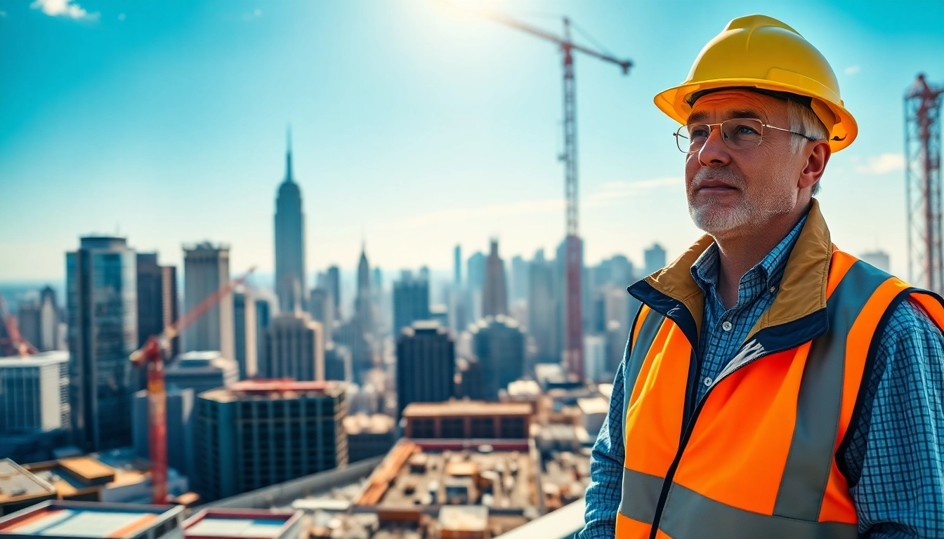 Manhattan Construction Manager overseeing a construction project in NYC, conveying leadership.