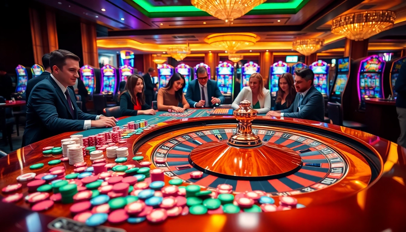 Experience thrilling action at https://mmoo8.art/ with players engaging at a luxury casino roulette table.