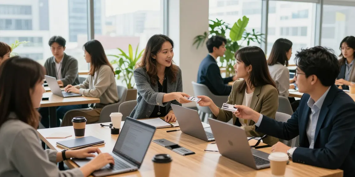 Promote your business at a vibrant networking event in a modern workspace.