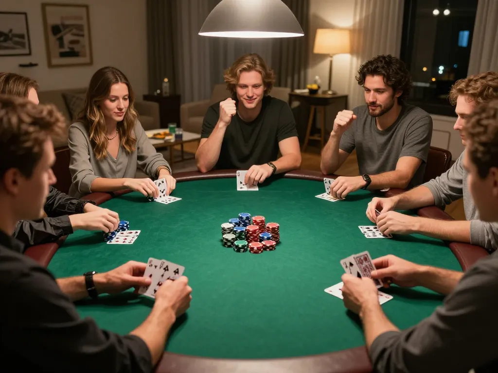 players enjoying a poker game night at home, showcasing lc88 bio