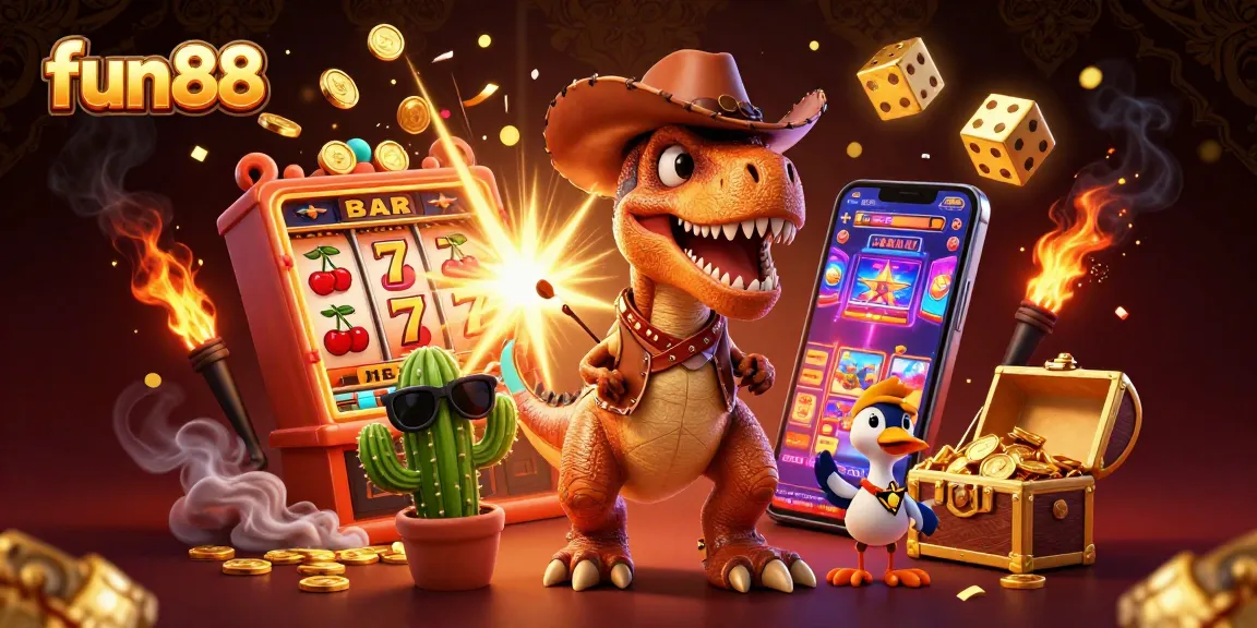Experience the thrill of fun88 with a vibrant casino-themed 3D illustration featuring exciting game elements.