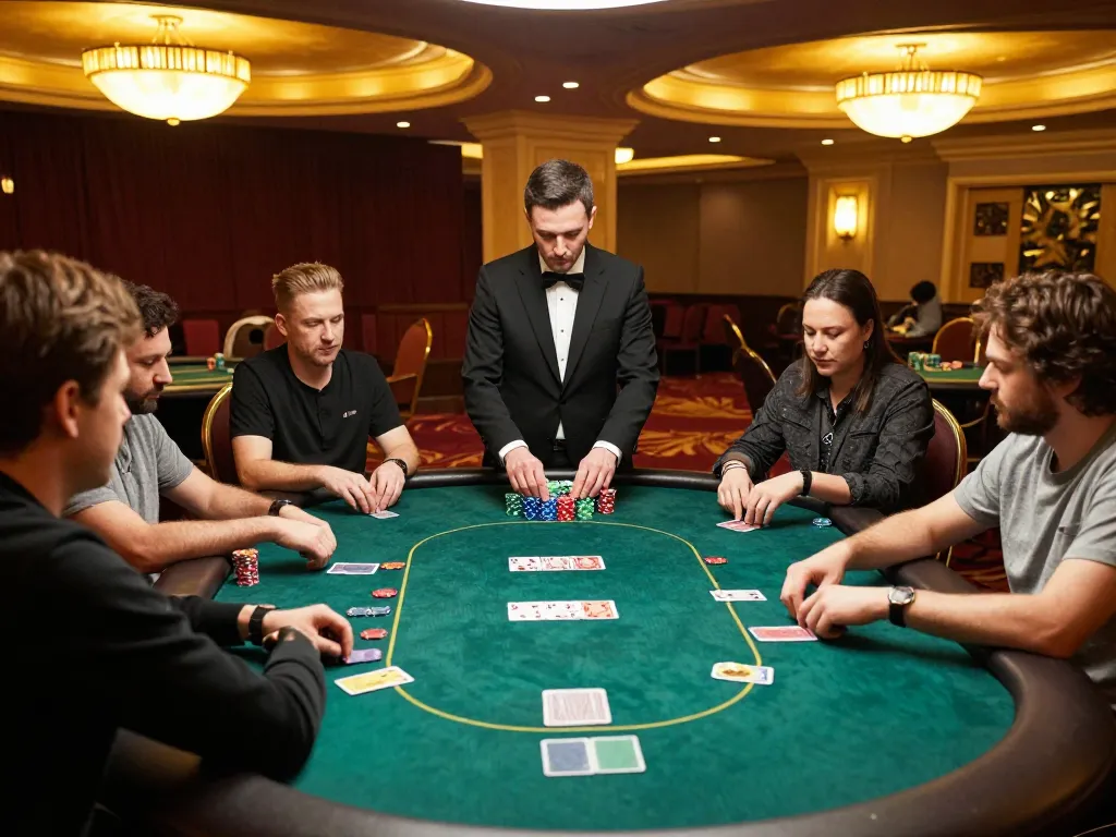 Players engaged in a professional poker game at C168 casino, showcasing intense gameplay and strategic betting.
