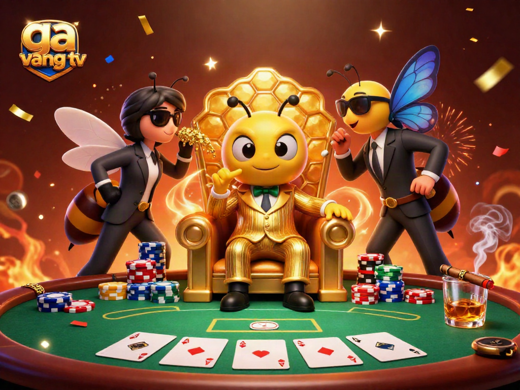 Engage with ga vang tv through an animated casino scene featuring a bumblebee mob boss managing high-stakes action.