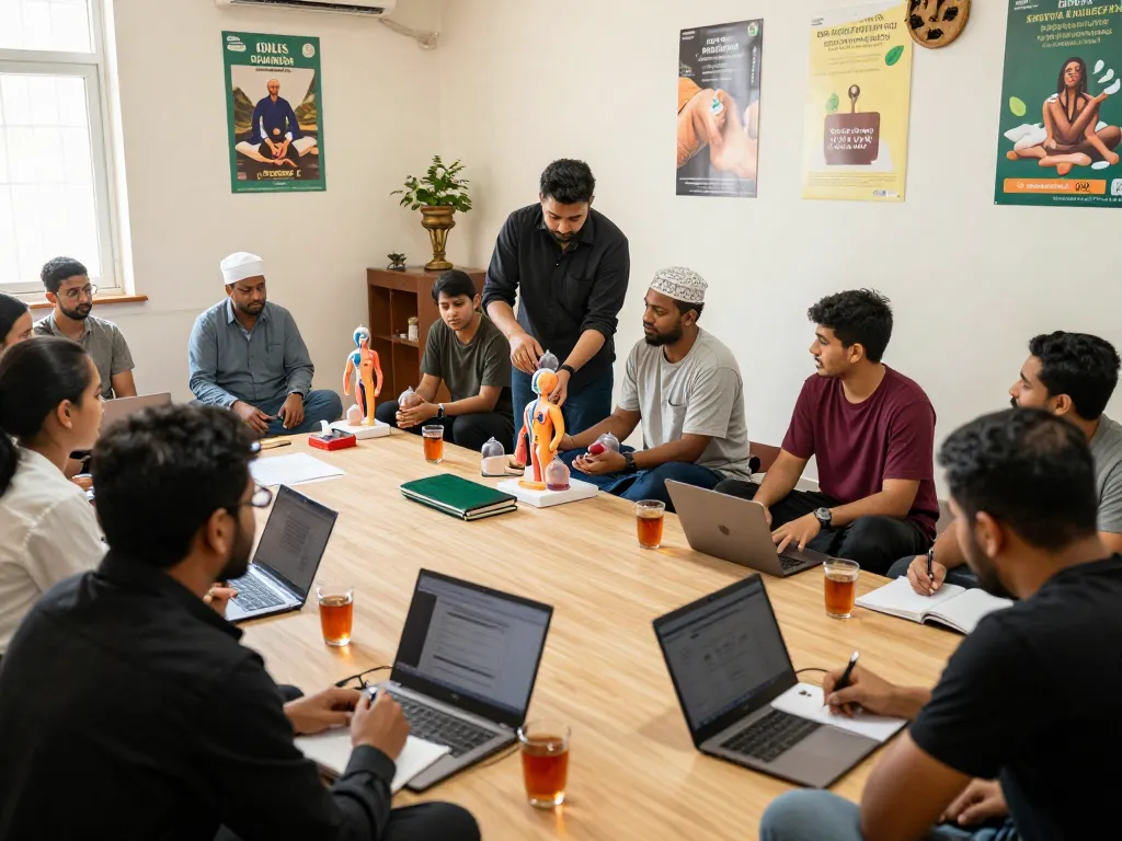 Hijama course UK training session with instructor and students learning therapy techniques