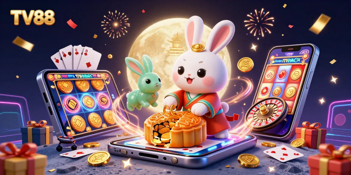 Engage with TV88's vibrant online casino experience, featuring a moon rabbit and rich gaming elements.